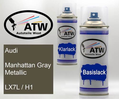 Audi, Manhattan Gray Metallic, LX7L / H1: 400ml Sprühdose + 400ml Klarlack - Set, von ATW Autoteile West.